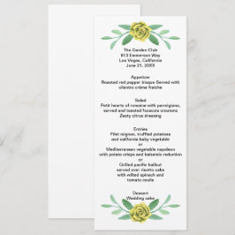 Yellow Floral Greenerity Foliage Wedding Menu Card Ankündigung
