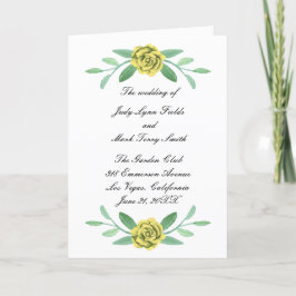 Yellow Floral Greenerity Foliage Wedding Program C Dankeskarte