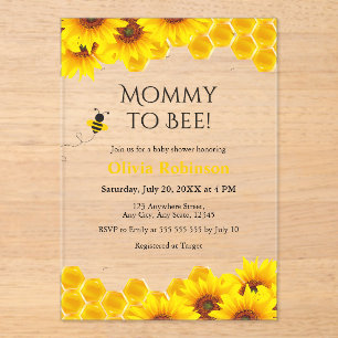 Yellow Floral Honeycomb Mommy to Bee Baby Dusche Acryleinladungen