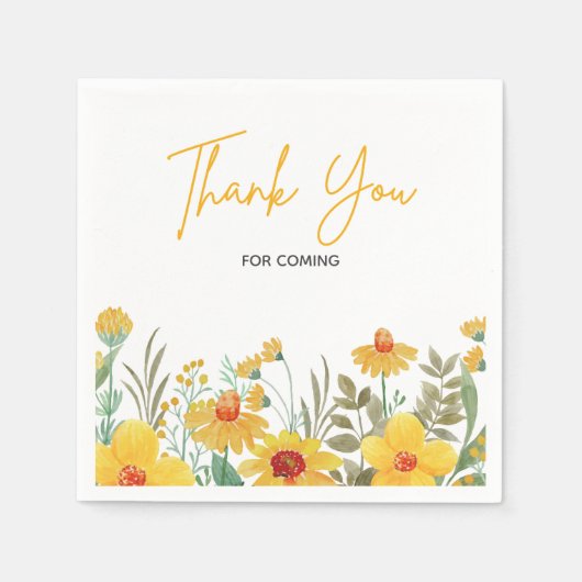 Yellow Floral Illustration Wedding Vielen Dank Serviette (Vorderseite)