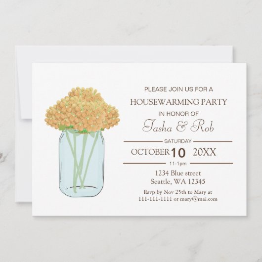 Yellow floral jar Housewarming Einladung (Vorderseite)