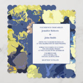 Yellow Floral Leafy Dusty Blue Künstlerisch Weddin Einladung (Vorne/Hinten)