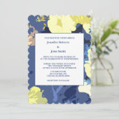 Yellow Floral Leafy Dusty Blue Künstlerisch Weddin Einladung (Stehend Vorderseite)