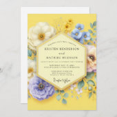 Yellow Floral Meadow Wedding Einladung (Vorne/Hinten)