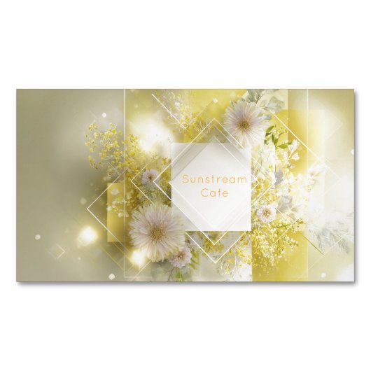 Yellow Floral Mimosa Geometric Diamond Frame Magnetische Visitenkarte (Vorderseite)