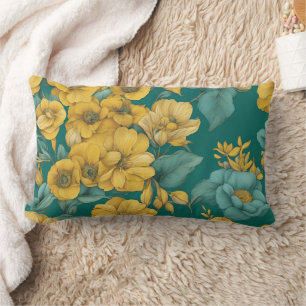 Yellow Floral Mode AI Art Lendenkissen