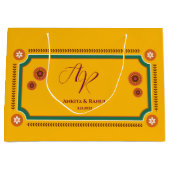 Yellow Floral Monogram Initials Indian Wedding Große Geschenktüte (Vorderseite)