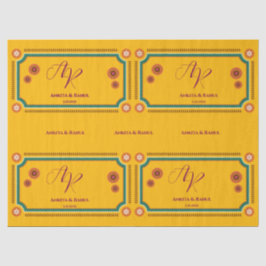 Yellow Floral Monogram Initials Indian Wedding Seidenpapier