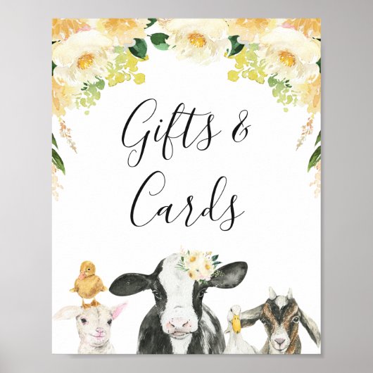 Yellow Floral Oink Moo Neigh Farm Baby Duschzeiche Poster (Vorne)