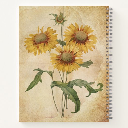 Yellow Floral Old Journal Style Sketchbook Notizblock (Rückseite)