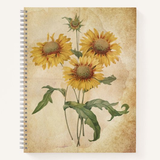 Yellow Floral Old Journal Style Sketchbook Notizblock (Vorderseite)