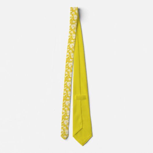 Yellow Floral Pattern Custom Necktie Krawatte (Rückseite)