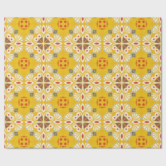 yellow floral-patterned design with white, orange geschenkpapier (Flach)
