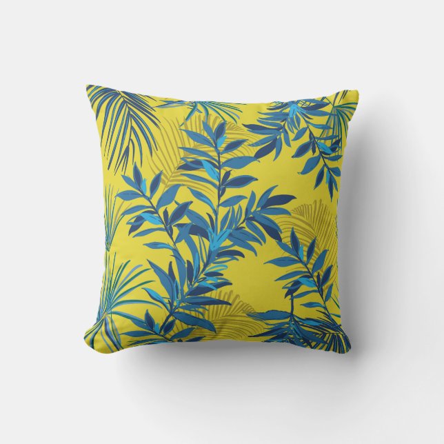 Yellow floral pillow with vibrant blue and green  kissen (Vorderseite)