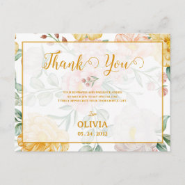 Yellow Floral Romantic Bridal Shower Thank You Postkarte