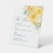 Yellow Floral Rose Wedding Bar Menu Sockelschild (Vorderseite)