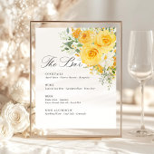 Yellow Floral Rose Wedding Bar Menu Sockelschild