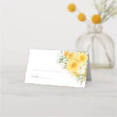 Yellow Floral Rose Wedding Name Place Card Platzkarte (Vorderseite)