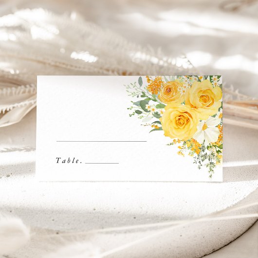 Yellow Floral Rose Wedding Name Place Card Platzkarte