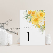 Yellow Floral Rose Wedding Table Numbers