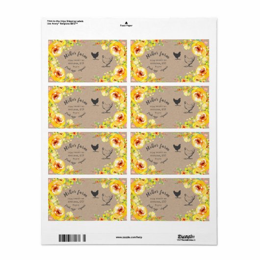 yellow floral rustic script Egg Pappe Label (Vorne)