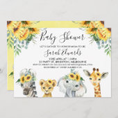 Yellow Floral Safari Animals Baby Dusche Einladung (Vorne/Hinten)