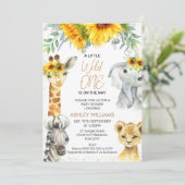 Yellow Floral Safari Wild One Baby Dusche Einladung (Stehend Vorderseite)