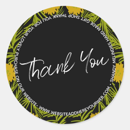 Yellow Floral Script Business Vielen Dank Runder Aufkleber (Vorderseite)