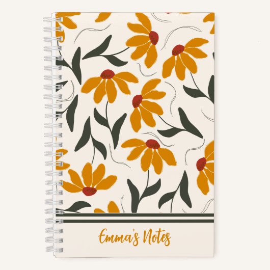 Yellow floral spiralenförmiges Notebook | Tagebuch Notizblock (Vorderseite)