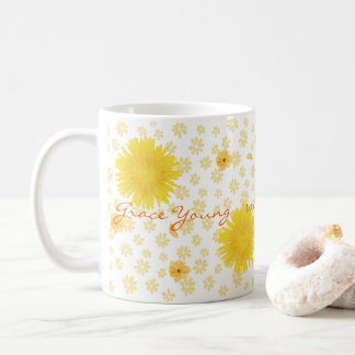 Yellow Floral Spring Watercolor Personalized Name  Kaffeetasse