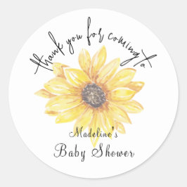 Yellow Floral Sunflower Babydusche Vielen Dank Runder Aufkleber