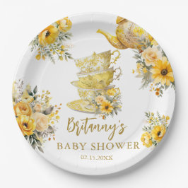 Yellow Floral Tee Party Cups Kinderdusche Pappteller