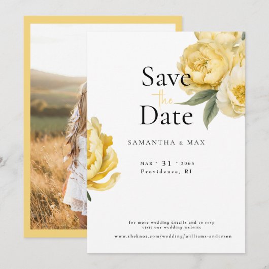 Yellow Floral The Two of Us Photo Save the Date (Vorne/Hinten)