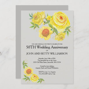 Yellow Floral Watercolor 50. Hochzeitstag Einladung