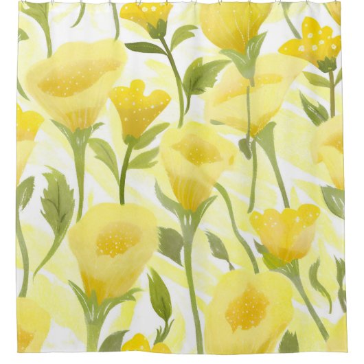 Yellow Floral Watercolor Painting Duschvorhang (Vorderseite)