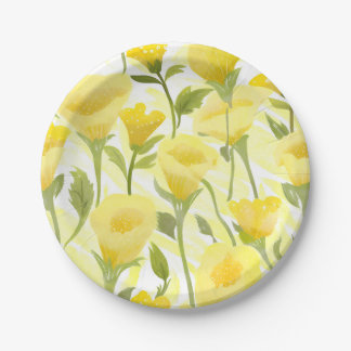 Yellow Floral Watercolor Painting Pappteller