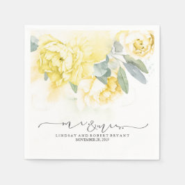 Yellow Floral Watercolor Wedding Napkins Serviette
