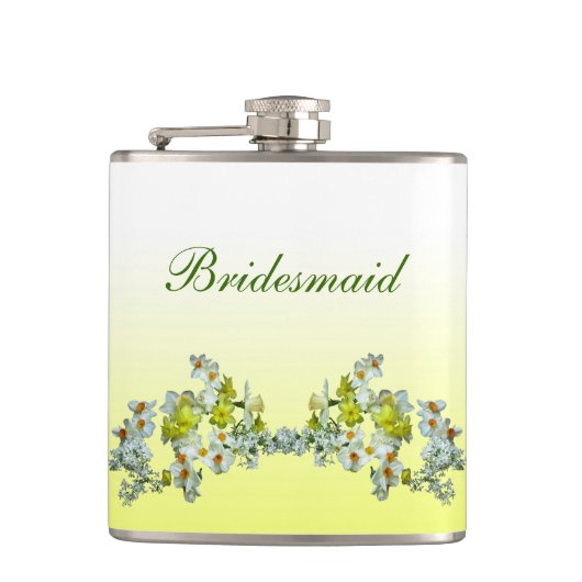 Yellow Floral Wedding Bridesmaid Flachmann (Vorderseite)