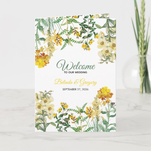 Yellow Floral Wedding Program Order of Service Programm (Vorderseite)