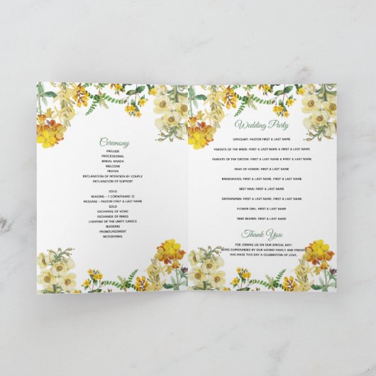 Yellow Floral Wedding Program Order of Service Programm (Innenseite)