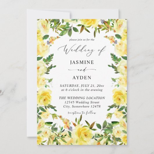 Yellow Floral Wedding V2 Einladung (Vorderseite)
