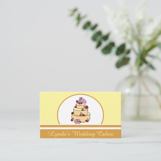 Yellow Floral Wedgecake Bakery Business Card Visitenkarte (Stehend Vorderseite)