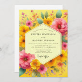 Yellow Floral Whimsy Wedding Einladung (Vorne/Hinten)