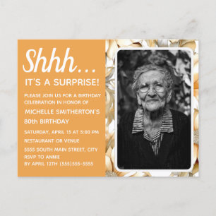 Yellow Floral Women's 80. Geburtstags-Foto Einladungspostkarte