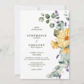 Yellow Florals Eucalyptus Wedding Einladung (Vorderseite)
