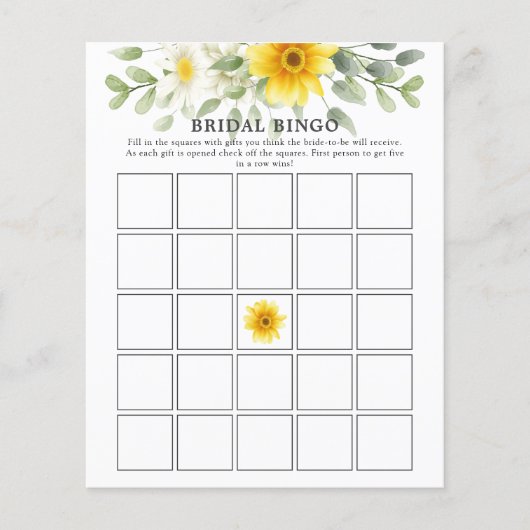Yellow Florals Greenery Brautparty Bingo Game (Vorderseite)