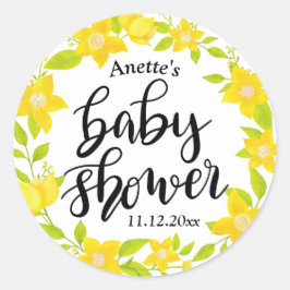 Yellow Florals | Handgeschriebene Babydusche Runder Aufkleber