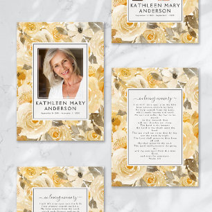 Yellow Florals Photo Funeral Memorial Prayer Card