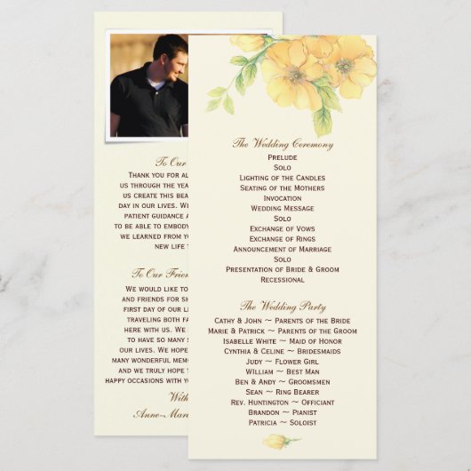 Yellow Florals Wedding Program Foto Keepake Programm (Vorne/Hinten)