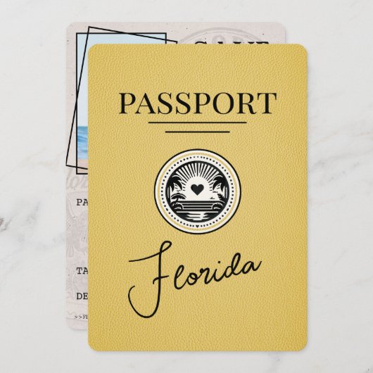 Yellow Florida Passport Save the Date (Vorne/Hinten)
